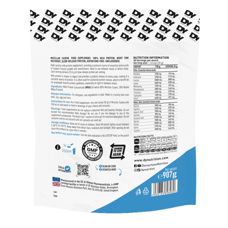 Specifikacije beljakovin DY Kazein- beljakovine s počasnim sproščanjem. Brez okusa.